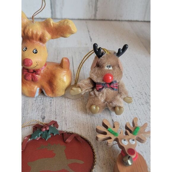 Vintage Rudolph figure reindeer ornament Bell Xmas unique set - Picture 5 of 9